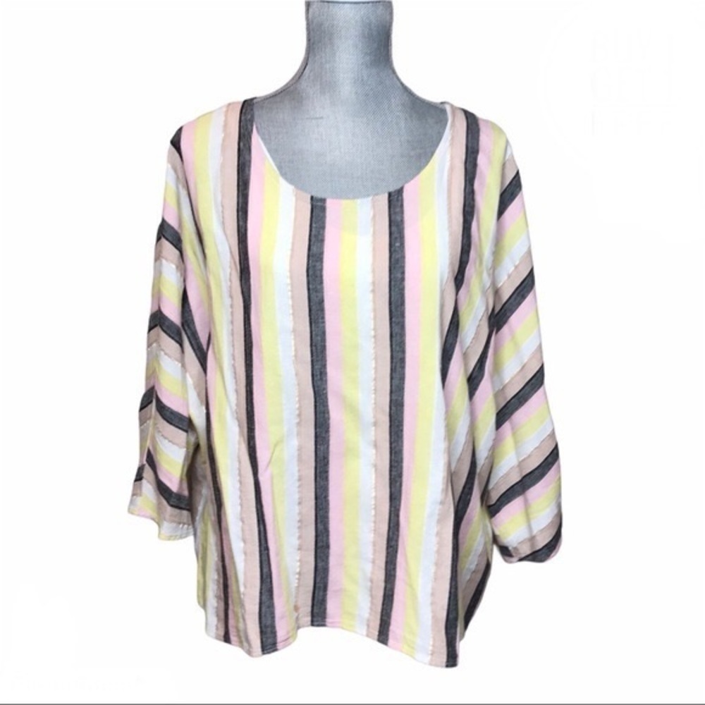 FOR Cynthia Yellow/Pink/Gold/Multi Boxy Linen Blend Top Small New with Tags